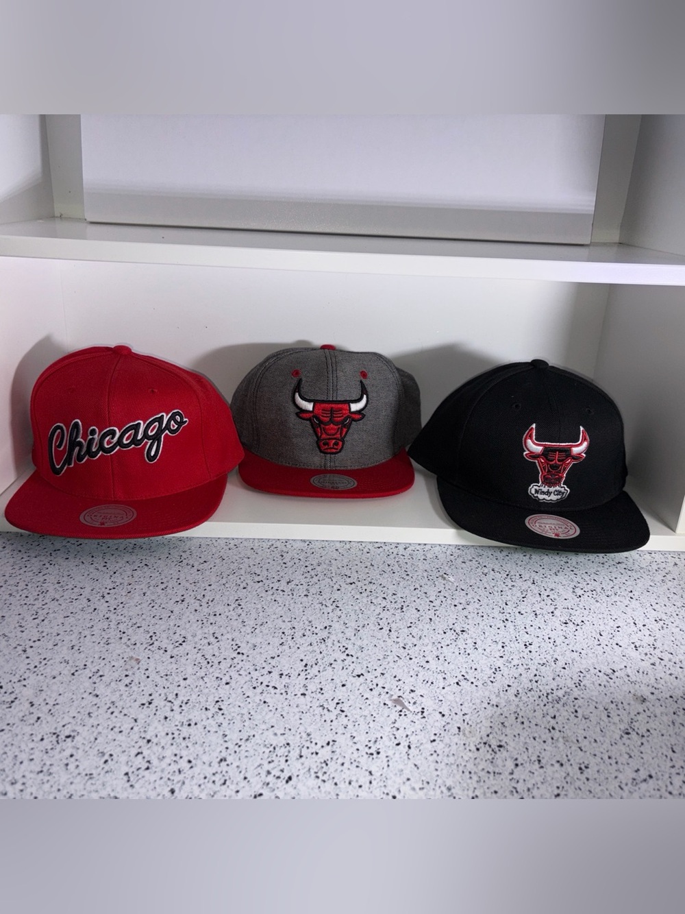 LOT OF 3: Mitchell & Ness Chicago Bulls Snapback Hats